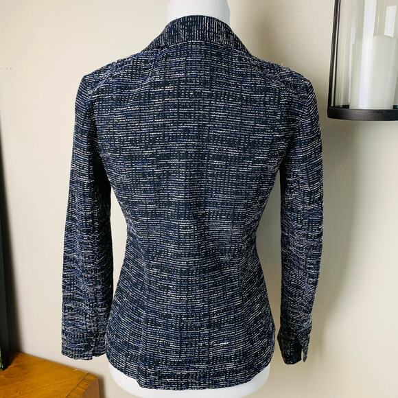 Cabi Size 4 Women's Tweed Blazer Jacket Black White Blue Zip Front Career Preppy - Picture 9 of 11